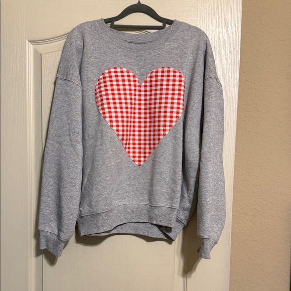 Grayson Threads Sweaters - Grayson Threads Gray Crewneck Sweatshirt with Red Gingham Heart